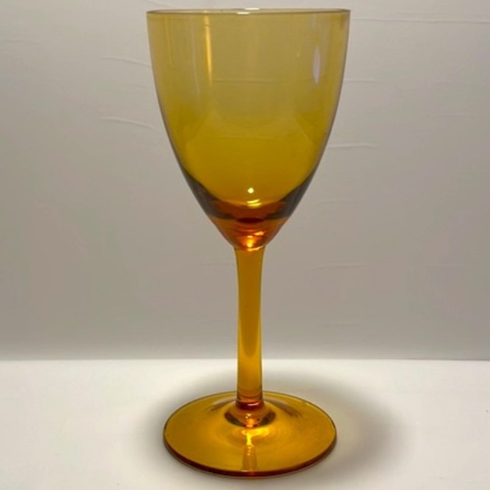 Vintage Handblown Amber Colored Wine Stem Glass